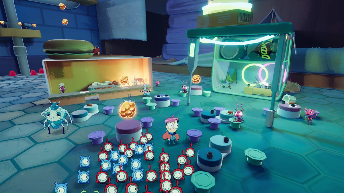 《Tiny Kin》中的宇航员主角带领着一群同名生物在房子浴室里的一个类似立体模型的区域里